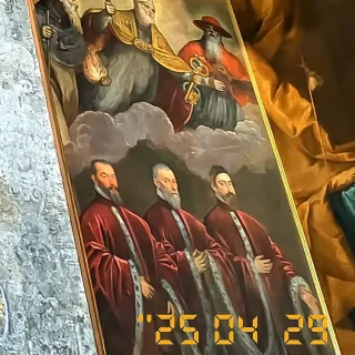 Святые Антоний Аббат, Пётр Апостол, Иероним и портреты трёх авогадорцев., Робусти Доменико, 1618 г. Дворец Дожей