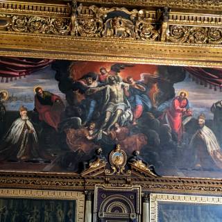 Мертвый Христос, которому поклоняются дожи Пьетро Ландо и Маркантонио Тревизан, Тинторетто, 1585 г. Дворец Дожей