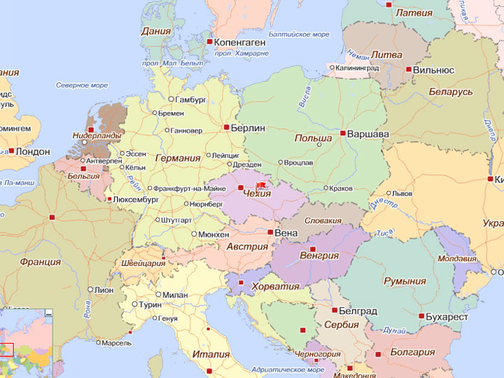 Чехия на карте Европы