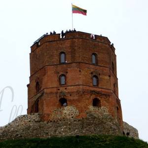 2013.09.08-3 Вильнюс, Литва памятник Гедиминасу и башня на холме его имени